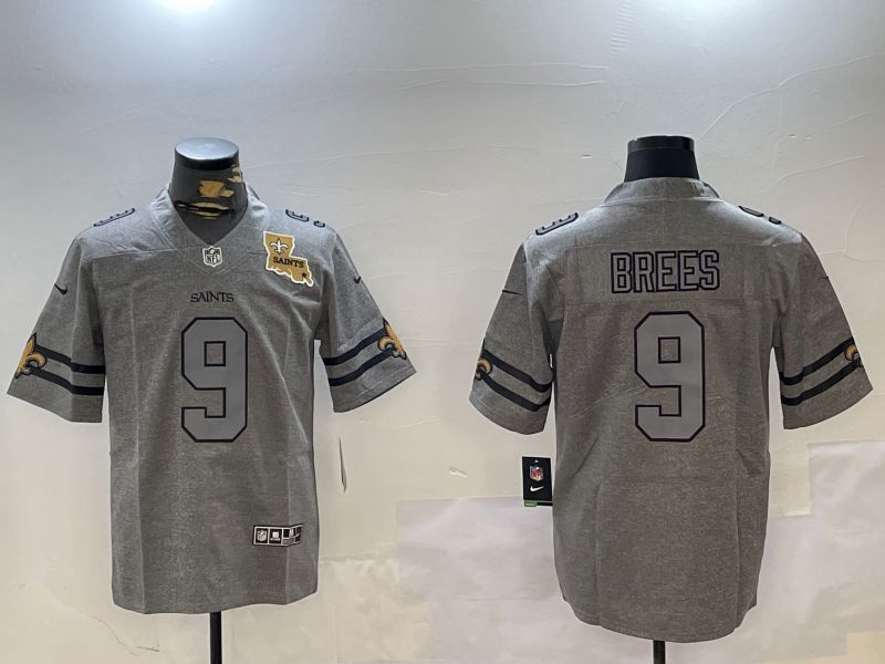 Men New Orleans Saints #9 Brees Grey Throwback 2024 Nike Limited NFL Jersey style 2